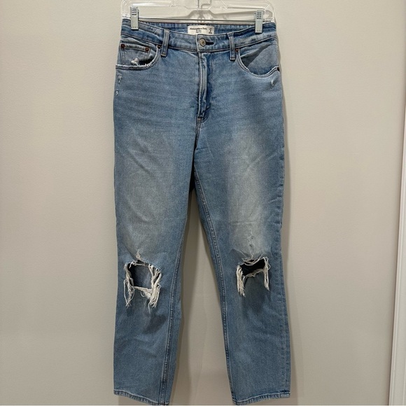 Abercrombie & Fitch Denim - Abercrombie & Fitch The Mom High Rise Blue Holes High Rise Casual Comfy Size 27